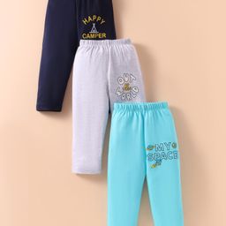 OHMS Sinker Knit Full Length Lounge Pant with Text Print Pack of 3 - Grey Navy Blue &Light Blue-image-2