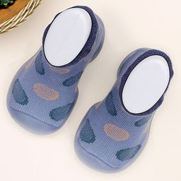 Infantso Polka Dot Anti-Skid Cotton Socks Shoes with Rubber Sole for Walking Babies & Toddlers - Blue-image-2