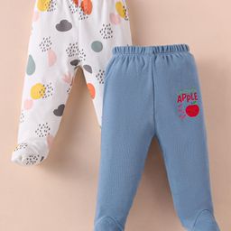 Ben Benny 100% Cotton Knit Full Length Footed Legging with Fruit Print Pack of 2 - White & Navy Blue-image-36