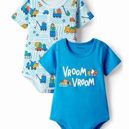 Babyoye 100% Cotton Knit With Eco Jiva Finish Half Sleeves Vehicle Printed Onesies Pack of 2 - Blue-image-44