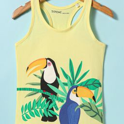 Doreme Single Jersey Knit Sleeveless Tank T-Shirt with Bird Print - Yellow-image-34
