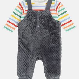 MINI KLUB Cotton Textured Dungaree With Full Sleeves Striped Tee - Multi Colour-image-58