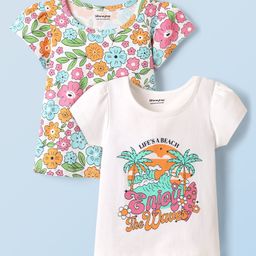 Honeyhap Premium 100%Cotton Knit Half Sleeves Tops with Bio Finish & Flora Print Pack of 2 - Bright White-image-94