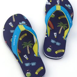 Pine Kids Flip Flops With Tropical Theme Print - Navy Blue-image-43