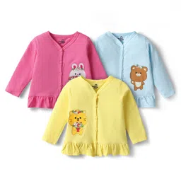 Doodle Poodle 100% Cotton Single Jersey Knit Full Sleeves Jhablas With Animal Print Pack Of 3 - Light Blue Pink & Yellow-picture-37