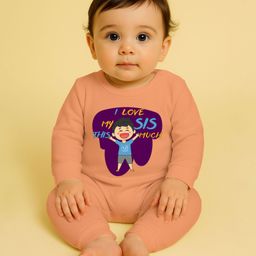 The Peppy Tend 100% Cotton Knit Rakshabandhan Theme Full Sleeves 1 Love My Sis This Much Text Printed Romper - Peach-image-79