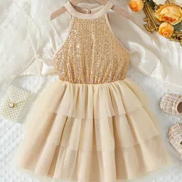 tior Woven Sleeveless Sequins Embellished Layered Dress - Golden-picture-15