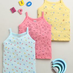 BUMZEE Cotton Knit Pack Of 3 Sleeveless Butterflies & Bunnies Printed Slips - Yellow & Pink-picture-40