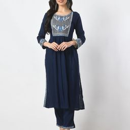 ELEVEN Embroidered Cold-Shoulder Sleeves Maternity Empire Pathani Kurti-image-27