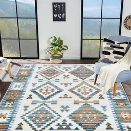 OBSESSIONS Beige Ethnic Motifs Anti-Skid Polypropylene Carpet-34