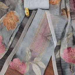 SHADOW & SAINING Woven Design Organza Semi-Stitched Dress Material-image-48