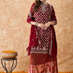 KALINI Embroidered Silk Georgette Semi-Stitched Dress Material-image-12