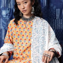 Taavi Floral Printed Regular Block Print Legacy Kurta with Palazzos & Dupatta-30