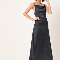 DODO & MOA Black Solid Satin Maxi Dress-image-13