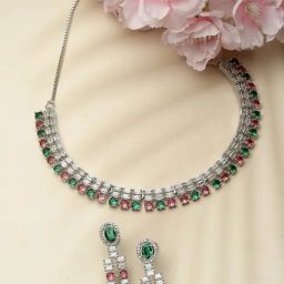 Zeneme Rhodium Plated AD Studded Jewellery Set-image-68