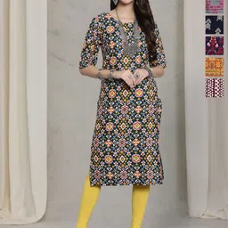 7Threads Selection Of 6 Ethnic Motifs Printed Round Neck Straight Kurtas-image-59
