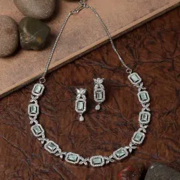 Zeneme Rhodium Plated AD Studded Necklace and Earrings Set-image-52