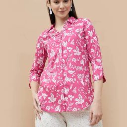 Colour Me by Melange Pink Cotton Printed Shirt-image-31