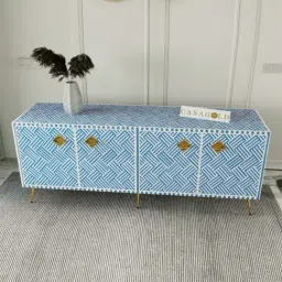 Casagold Teal Blue Inlay Media Console - Chevron-image-19
