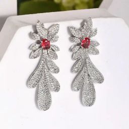 Voylla Silver Sparkling Elegance Luminous Silver American Diamond Drop Earrings-picture-35