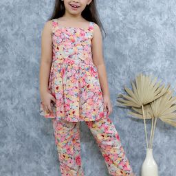 Vastrarth Girls Printed Cotton Sleeveless Digital Printed Frock With Pant-picture-5