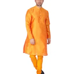 VASTRAMAY Orange Straight Fit Self Pattern Kurta Churidar Set-image-21