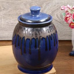 Aapno Rajasthan Navy Ceramic 11 cm Circular Storage Jar With Lid - Set of 1-image-49