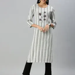 SHOWOFF White Cotton Printed Calf Length Straight Kurta-image-18
