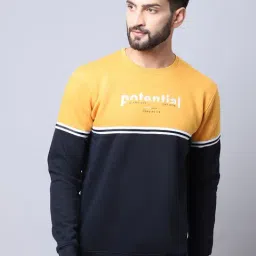 Cantabil Mustard & Blue Regular Fit Colour Block Sweatshirt-picture-30