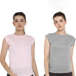 Appulse Grey Melange & Light Pink Cotton T-Shirt - Pack of 2-image-86