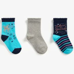 Mothercare Kids Blue & Grey Self Socks (Pack of 3)-image-0