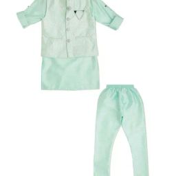 Cavio Kids Sea Green Cotton Embroidered Full Sleeves Kurta Set-13