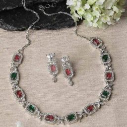 Zeneme Rhodium Plated AD Studded Jewellery Set-37