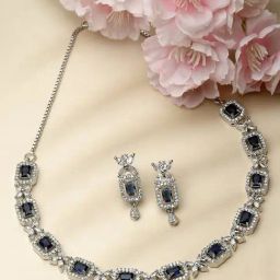 Zeneme Rhodium Plated AD Studded Jewellery Set-16