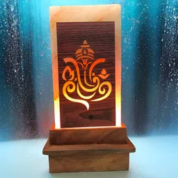 GLOBAL AROMA Brown Textured Wood Lord Ganesha Rectangle Table Lamp-24