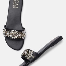 CAI Women Black Embellished Open Toe Flats-image-43