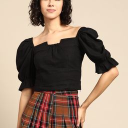 WoowZerz Puff Sleeves Cotton Blouson Crop Top-picture-26