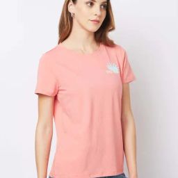 Spykar Shell Pink Regular Fit Printed T-Shirt-image-3