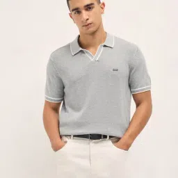 The Bear House Grey Slim Fit Textured Polo T-Shirt-picture-5