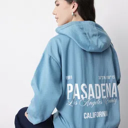 Mast & Harbour Typography Printed Drop-Shoulder Sleeves Hooded Fleece Sweatshirt-picture-14