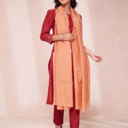 Fabindia Peach Woven Pattern Dupatta-picture-4