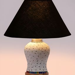 Devansh Black & White Printed Frustum Shaped Wooden Table Lamp image 4