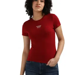 Tommy Hilfiger Red Cotton Printed Women Slim Fit T-Shirt-picture-13