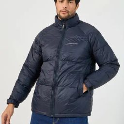 Styli Navy Blue Polyester Stand Collar Printed Jackets-image-54