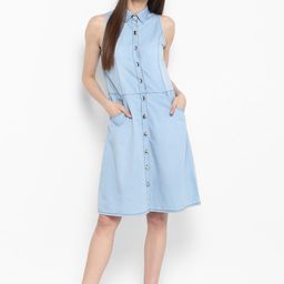 StyleStone Women Blue Solid Denim Shirt Dress-picture-24