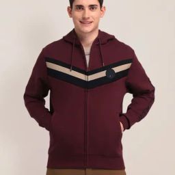 U.S. Polo Assn. Maroon Cotton Regular Fit Striped Hooded Sweatshirt-image-17