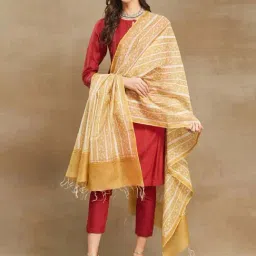 Fabindia Yellow Printed Dupatta-image-31