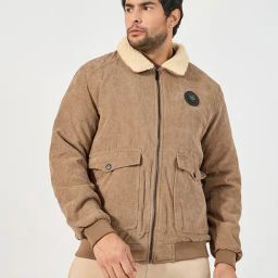 Styli Beige Corduroy Spread Collar Printed Jackets-48