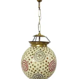 Fos Lighting 'Chandni Tilak' Antique Gold & White Brass Hanging Light - Set of 1 image 4