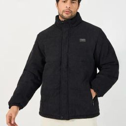 Styli Black Polyester Stand Collar Printed Jackets-image-24
